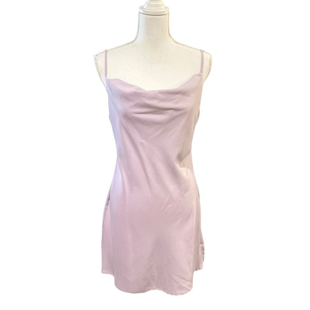 Urban Outfitters Mallory Cowl Neck Satin Slip Dress Lilac LARGE 90's Clean Girl